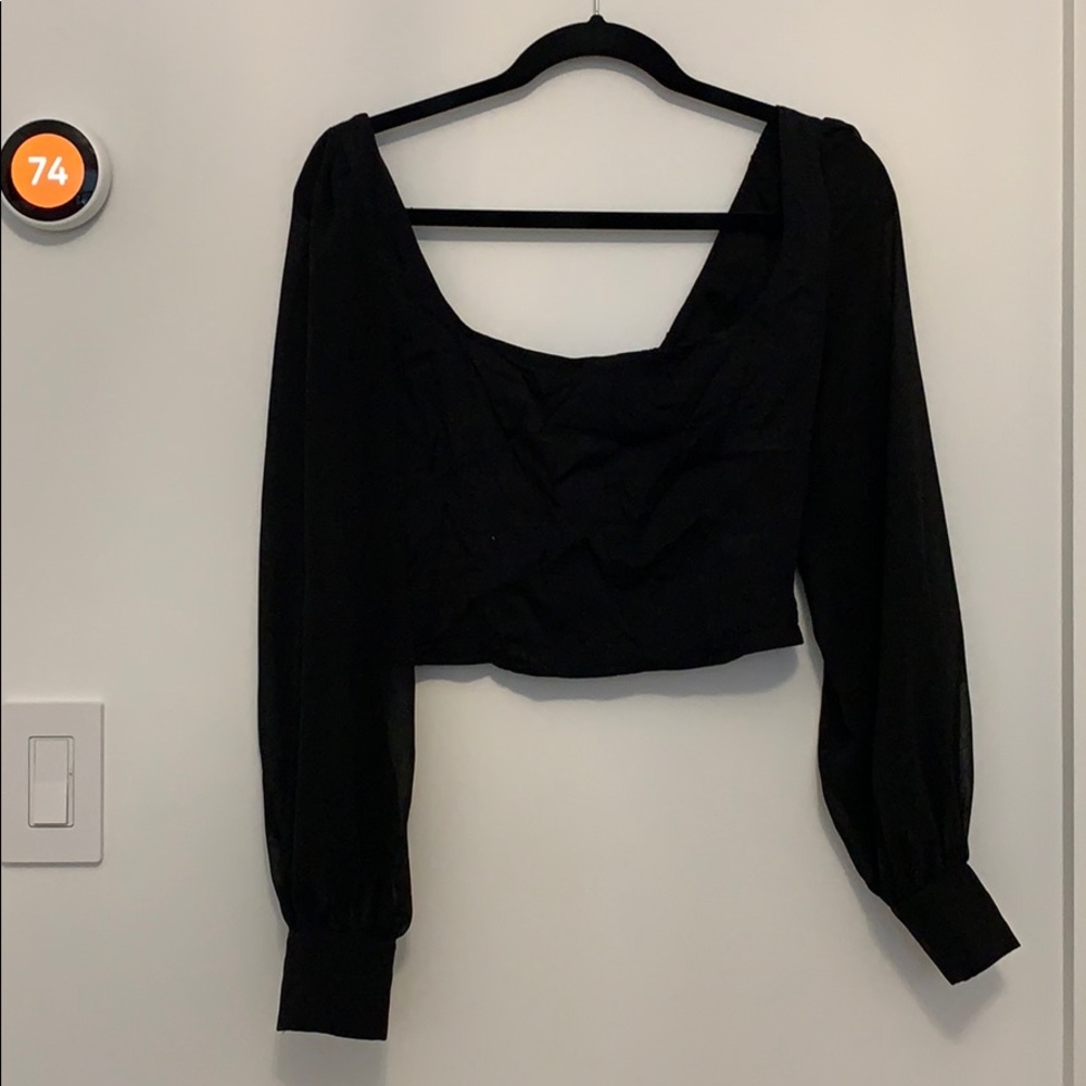 Long sleeve crop top with sheer sleeves